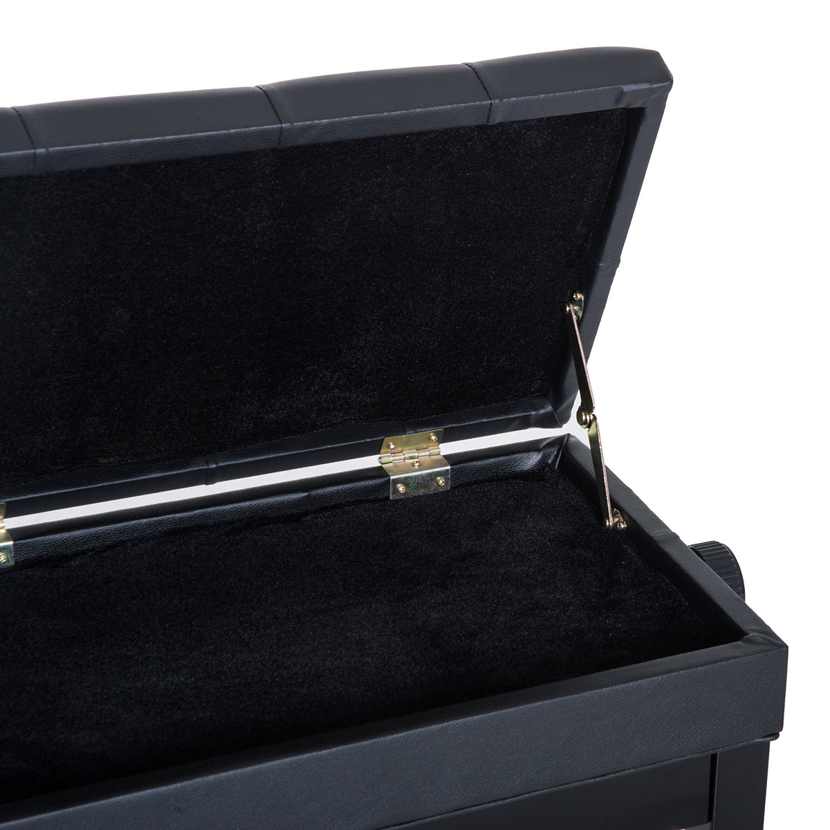 Banc de piano, banc de clavier réglable en hauteur en bois massif, tabouret piano avec compartiment caché, siège rembourré polyuréthane à 10 boutons, stable et antidérapant, charge 200kg, noir