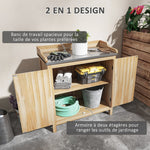 Table de rempotage armoire de rangement avec 2 étagères, plateau galvanisé patins antidérapants en bois sapin
