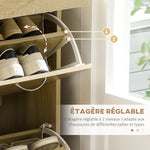Meuble à chaussures 2 tiroirs et 2 portes abattantes avec étagère réglable 80 x 30 x 91,5 cm poignées alu. naturel