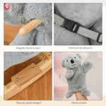 Jouet à Bascule Koala avec marionnette - Effet sonore Rugissement - Fauteuil intégré, Ceinture de sécurité - pour 18-36 mois - Bois peuplier Peluche Courte Polyester Gris