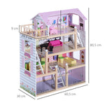 Maison de poupée en Bois Jeu d'imitation 4 Étages pour 3+ ans avec 13 Accessoires Grand réalisme Multi-équipement 60L x 30l x 80H cm Blanc et Rose