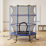 Trampoline Enfant Ø 1,63 × 1,9H m Filet de sécurité Porte zipée Couvre-Ressorts 6 poteaux rembourrés Inclus Bleu