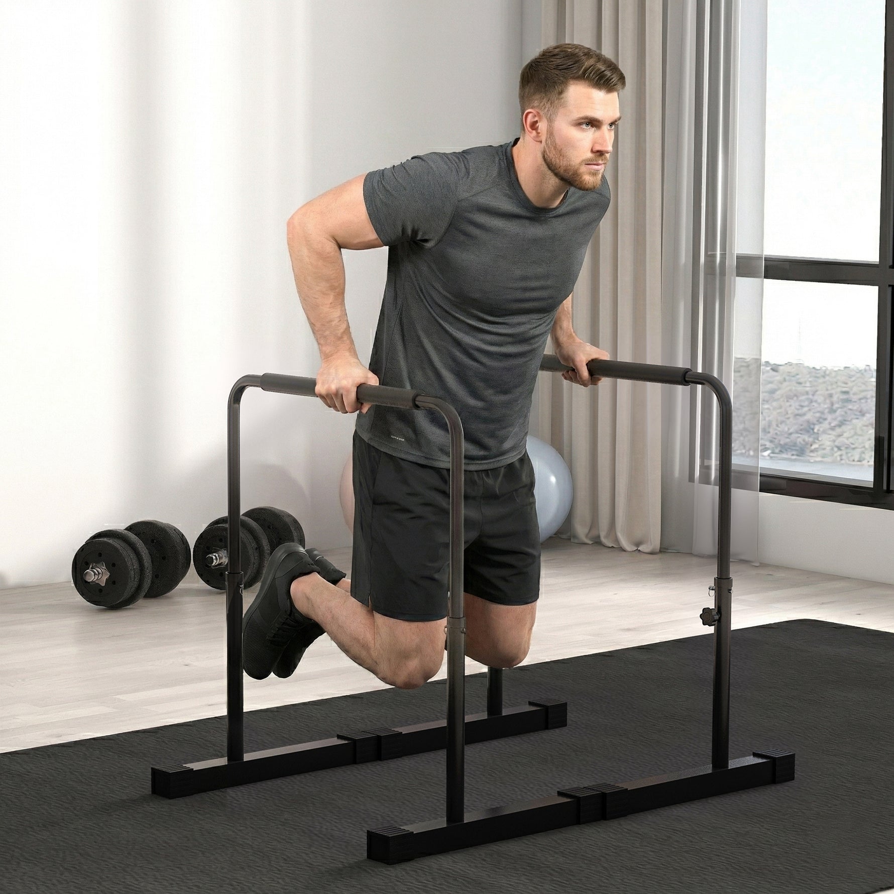 Dips barre parallèle Station de Musculation Réglable en Acier, hauteur réglables avec 4 niveaux pour Dips, Push Up, Parallettes Fitness, noir