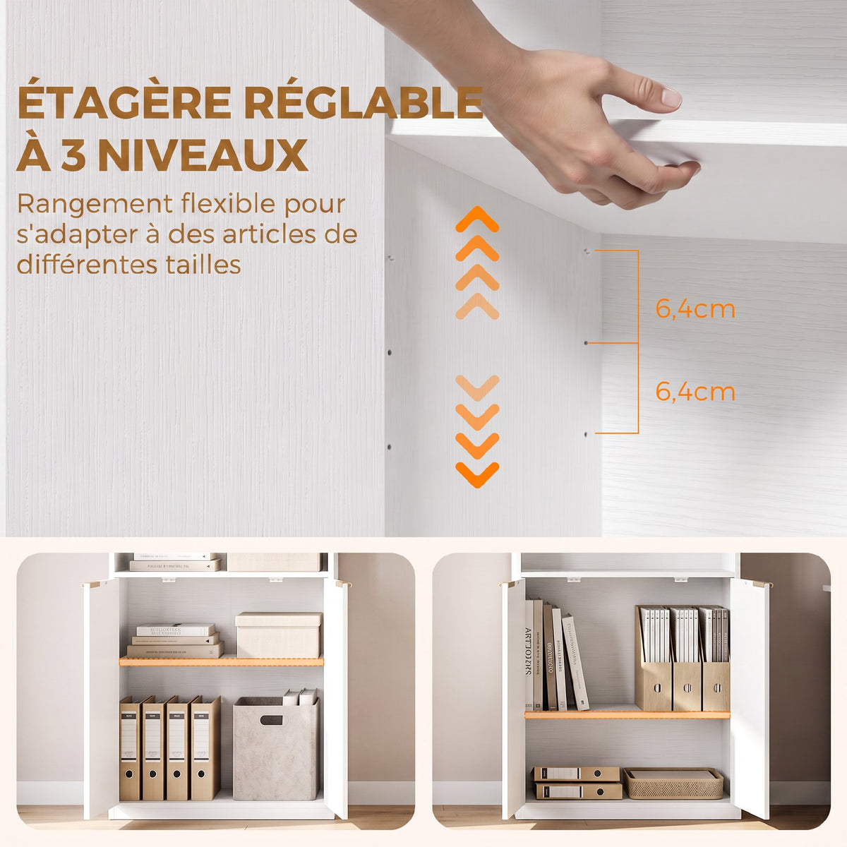 6-Tier Bookcase, Storage Unit, 60 x 24 x 182 cm with 4 Open Compartments and 2 Doors, White