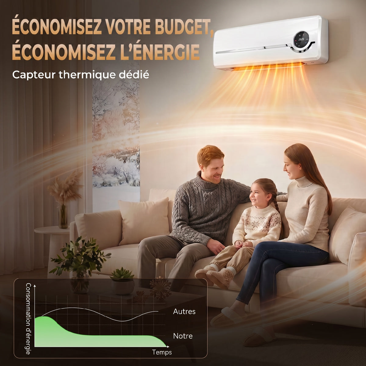 Chauffage mural en céramique 1000/2000W, radiateur électrique, ventilateur, thermostat, minuterie, 50x18,6x12,9cm, blanc