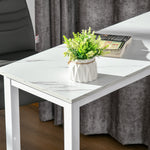Table de bar table haute de cuisine mange-debout 120 x 40 x 100 cm châssis piètement acier, plateau aspect marbre blanc