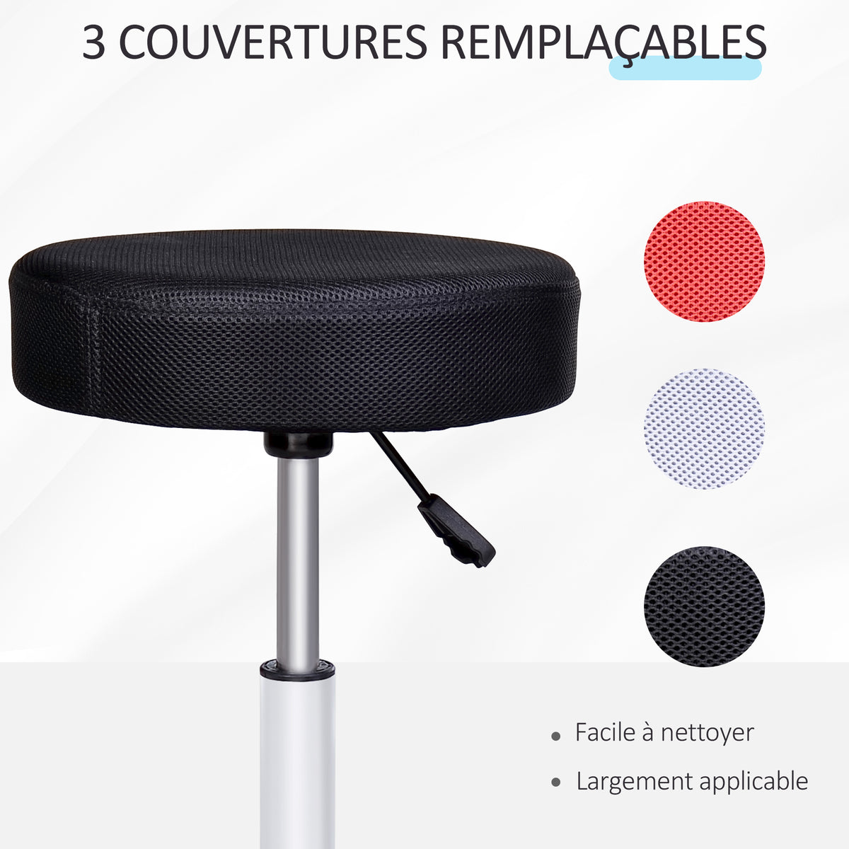 Lot de 2 tabourets de massage à roulettes reglable en hauteur pivotant avec trois couleurs de housse de protection