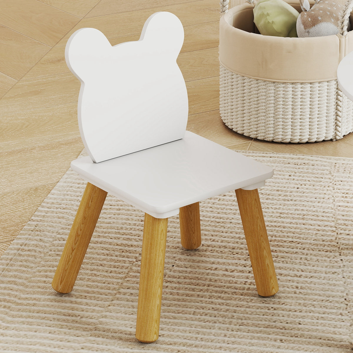Ensemble 1 table ronde, 2 chaises pour enfant 3 pièces, dossier en forme d'ours, activités, bricolage, repas, 3-6 ans