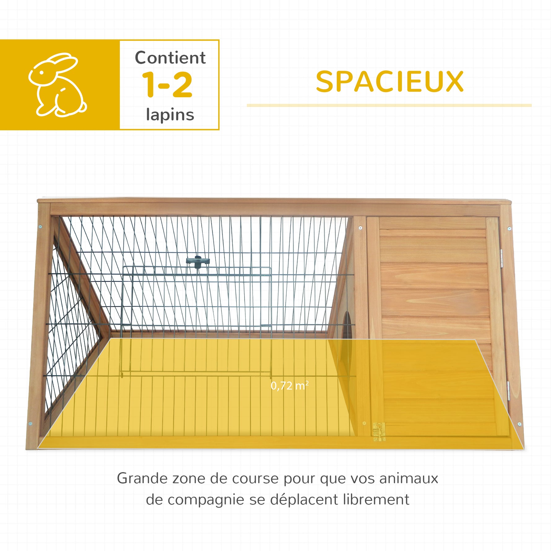 Clapier triangulaire de sol enclos extérieur niche double porte convient aux lapins poules tortue terrestre dim. 116L x 62,2l x 52,5H cm bois massif pin