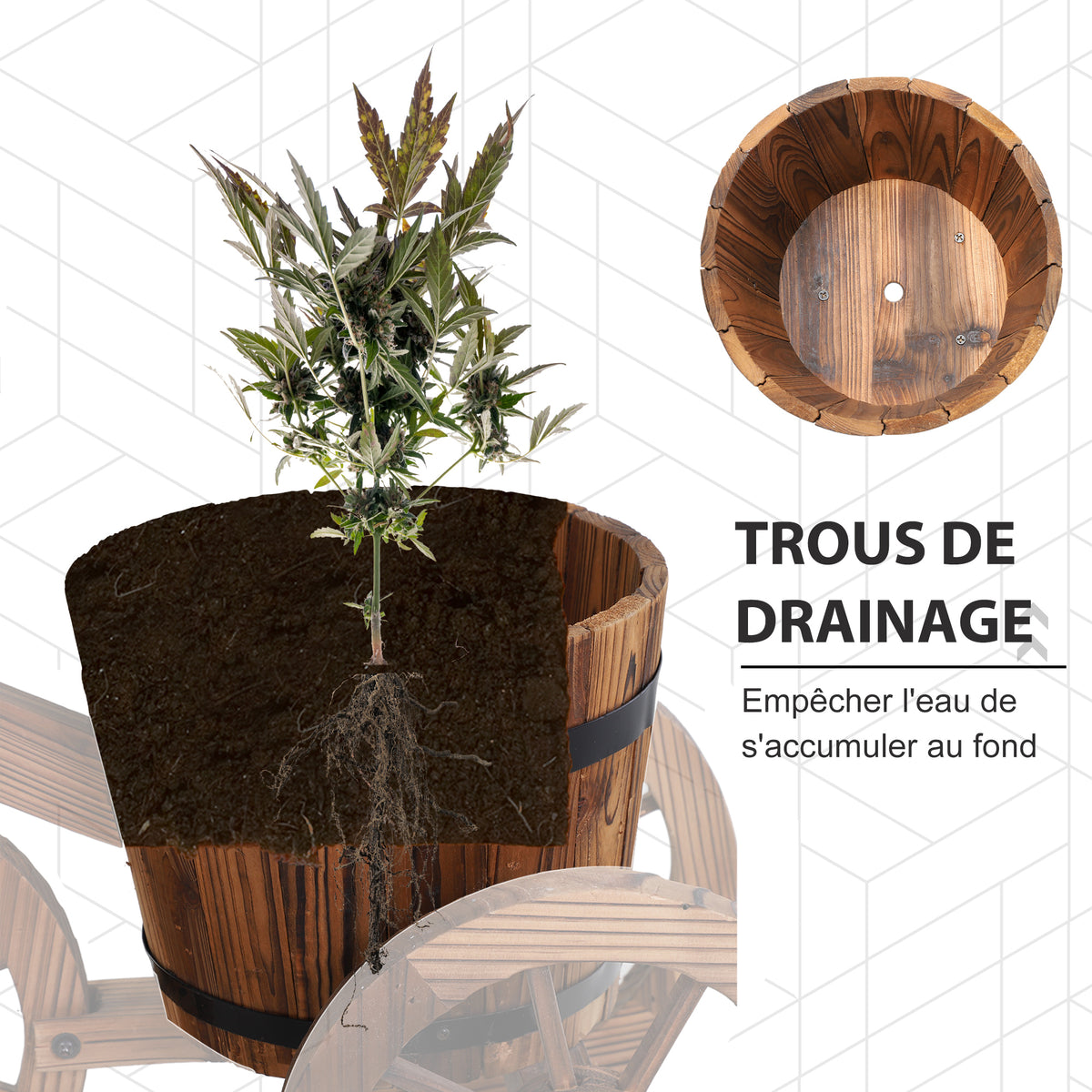 Porta piante a triciclo - scaffale per vasi di fiori - fioriera dim. 52L x 31P x 45A cm - Legno di abete