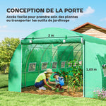Serra da giardino a tunnel 24m² 8L x 3P x 2A m - 16 finestre, porta avvolgibile con cerniera, acciaio galvanizzato, telo in PE, verde