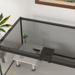 Aquarium pour Tortues avec Plateforme de Repos, Couvercle Coulissant en Filet, Thermomètre, 50x30x25cm, Blanc