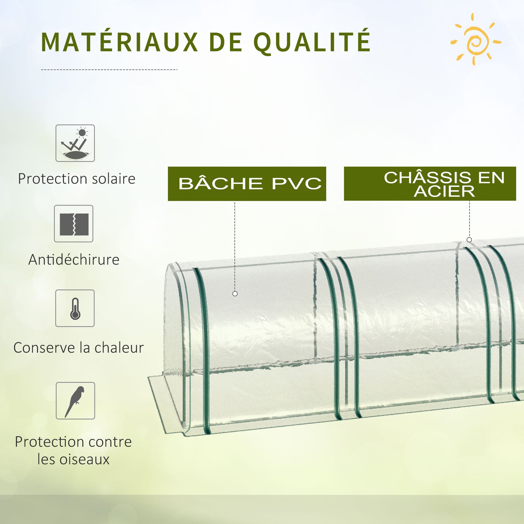 Mini Serre de Jardin Serre à tomates 4L x 1l x 0,80H m Acier PVC Anti-UV 4 fenêtres Zip enroulables Vert et Transparent