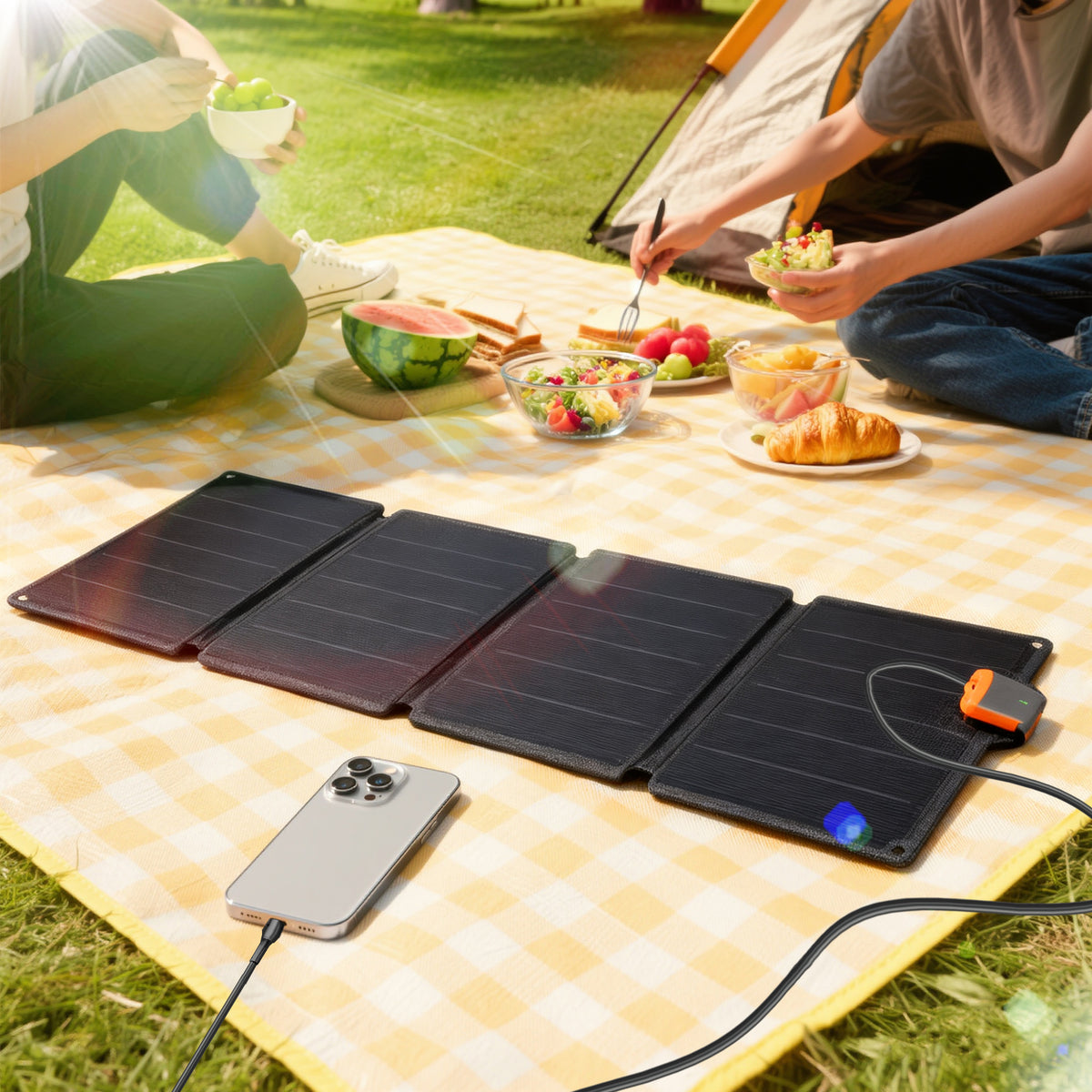 Chargeur solaire pliable 36W panneau solaire portable ports type-C et USB-a imperméable IP67 89,8 x 27,9 x 1 cm gris