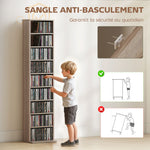 Rangements pour CD et DVD 9 compartiments et 6 étagères réglables capacité max. 260 CD/120 DVD 33 x 24 x 140 cm bois naturel