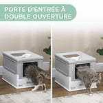 Maison de toilette pour chat pliable double porte battante et supérieure pelle fourni 47,5 x 35,5 x 36,7 cm gris