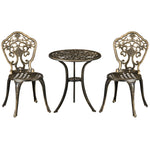 Ensemble bistrot pour jardin en aluminium salon de jardin 3 pièces 2 chaises + table ronde imitation fer forgé