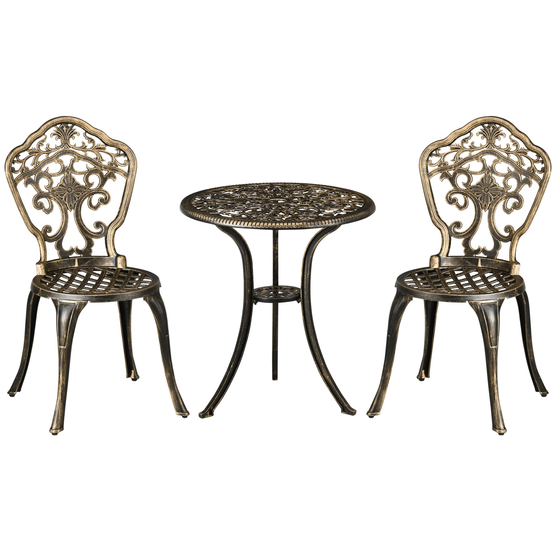 Ensemble bistrot pour jardin en aluminium salon de jardin 3 pièces 2 chaises + table ronde imitation fer forgé