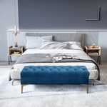 Panca imbottita capitonné fondo letto stile classico chic 118L x 45p x 42A cm gambe in metallo dorato velluto blu