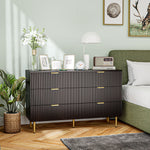 Commode 6 tiroirs commode chambre meuble de rangement moderne avec poignées et pieds dorés, 120 x 40 x 76,5 cm, noir