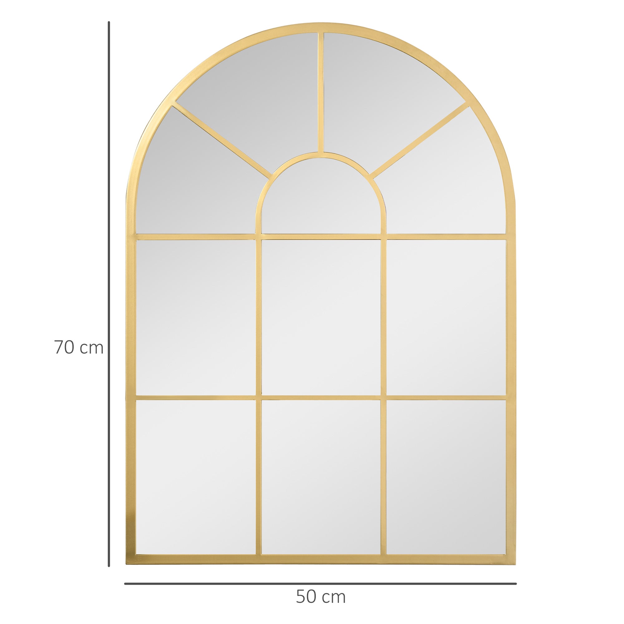 Miroir mural en métal cadre doré en forme de voûtée – 70 x 50 cm – décoration pour entrée ,chambre à coucher, salon