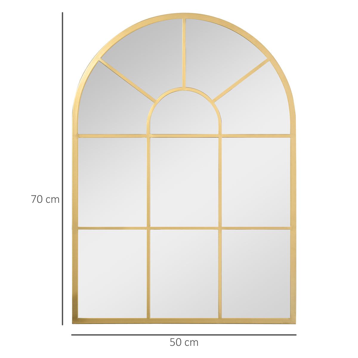 Miroir mural en métal cadre doré en forme de voûtée – 70 x 50 cm – décoration pour entrée ,chambre à coucher, salon