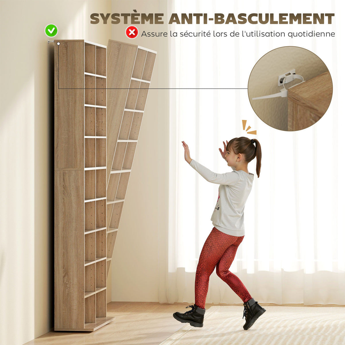 Rangements pour CD et DVD 18 compartiments capacité max. 640 CD/360 DVD 430 Blu-ray 78,5 x 24 x 175 cm bois naturel
