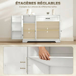 Buffet cuisine, meuble de rangement avec tiroir, 3 portes à fermeture douce, racks-porte et étagères réglables, blanc