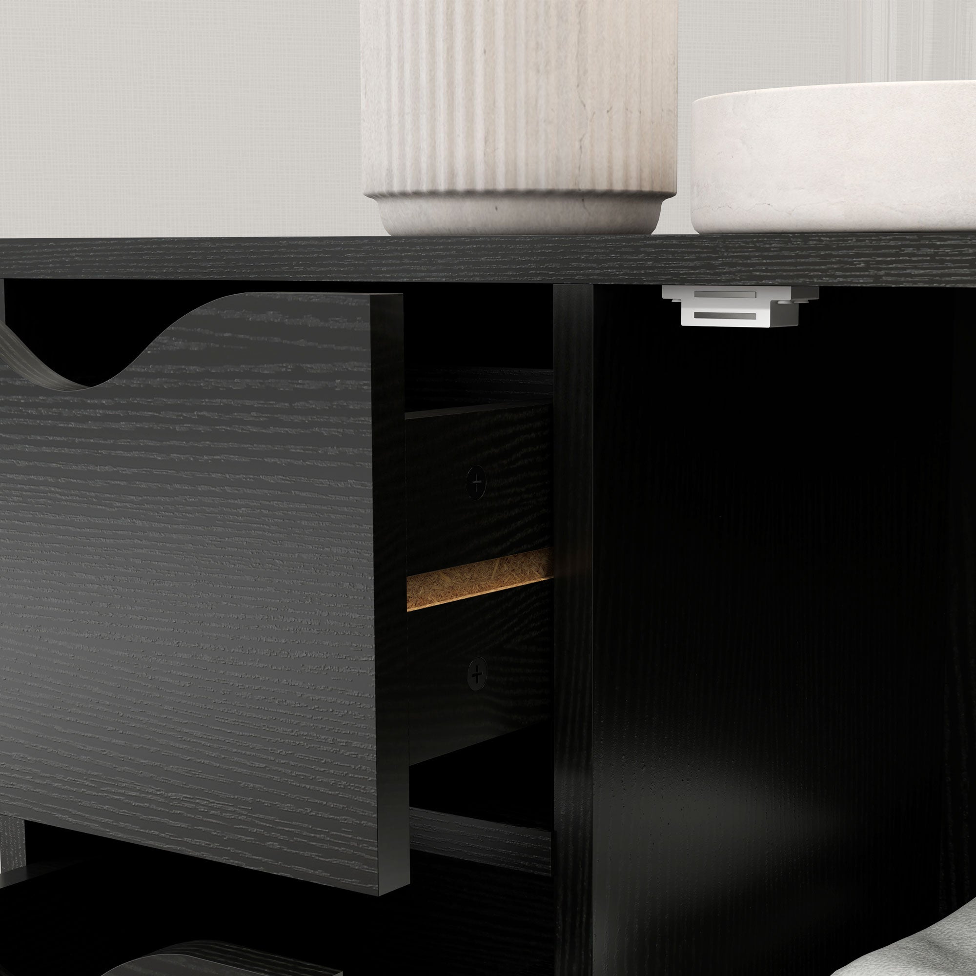 Aufbewahrungsmöbel Sideboard Kommode mit 1 Schranktür und 4 Schubladen, aus Holz, für Wohnzimmer, Küche, Flur, Esszimmer, Schwarz