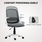 Chaise bureau ergonomique, fauteuil de bureau en maille avec accoudoirs relevables, hauteur réglable, gris