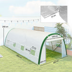 Serre de Jardin Tunnel 18 m² dim. 6L x 3l x 2H m - 8 fenêtres, Porte zippée Enroulable, Acier galvanisé, bâche PE, Blanc