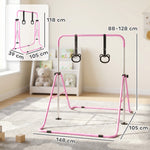 Barre de gymnastique pour enfants, barre horizontale pliable à hauteur réglable avec anneaux de gymnastique, rose
