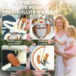 Tricycle bébé évolutif 5 en 1, tricycle enfant pliable avec poignée réglable, capote amovible, pour 1-3 ans, crème