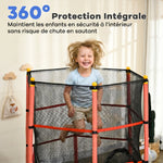 Trampoline Enfant Ø 1,63 × 1,9H m Filet de sécurité Porte zipée Couvre-Ressorts 6 poteaux rembourrés Inclus Rouge