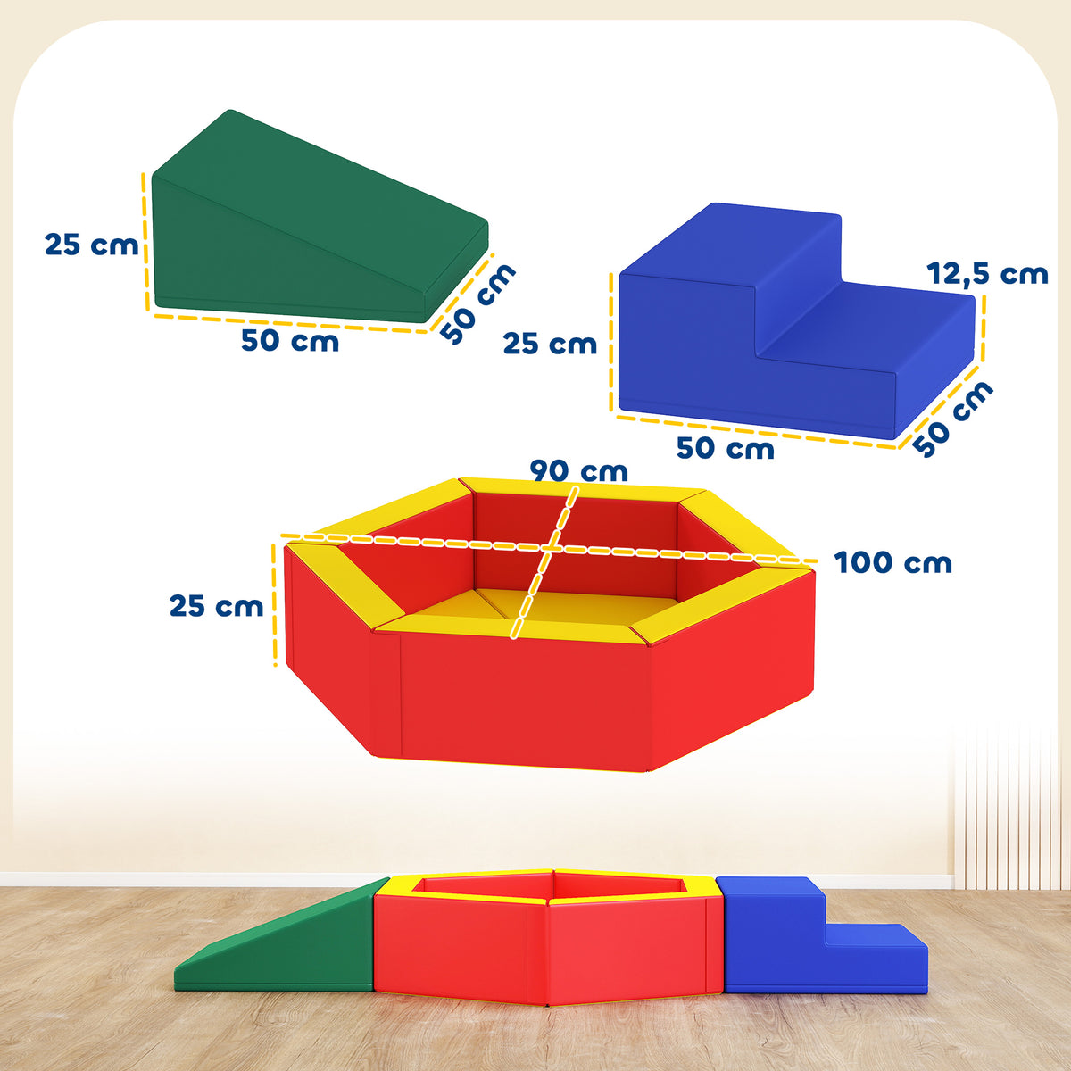 Parcours motricité bébé en mousse EPE avec piscine à balles, module motricité bébé avec housse en PU, multicolore