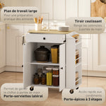 Îlot central cuisine mobile desserte cuisine avec tiroir étagère réglable placard à deux portes 82 x 38 x 86,5 cm blanc