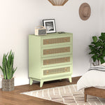 Commode 4 tiroirs meuble de rangement cannage en rotin aspect bois clair 80 x 35 x 95 cm vert
