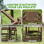 Aire de jeux en bois, Perchoir en bois pour poule, avec balançoire, échelle, plateformes, 82 x 60 x 55 cm, marron