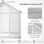 Serre de jardin en aluminium polycarbonate, serre avec fenêtres supérieures réglables, porte battante, abri extérieur résistant aux intempéries pour plante fleur, 242x190x195 cm, transparent