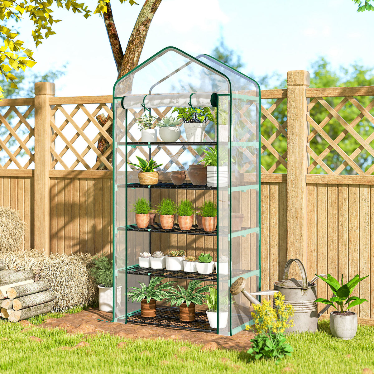 Serre de jardin PVC avec étagères 5 niveaux, serre de balcon, châssis en acier, porte zippée, 90x49x193cm, transparent