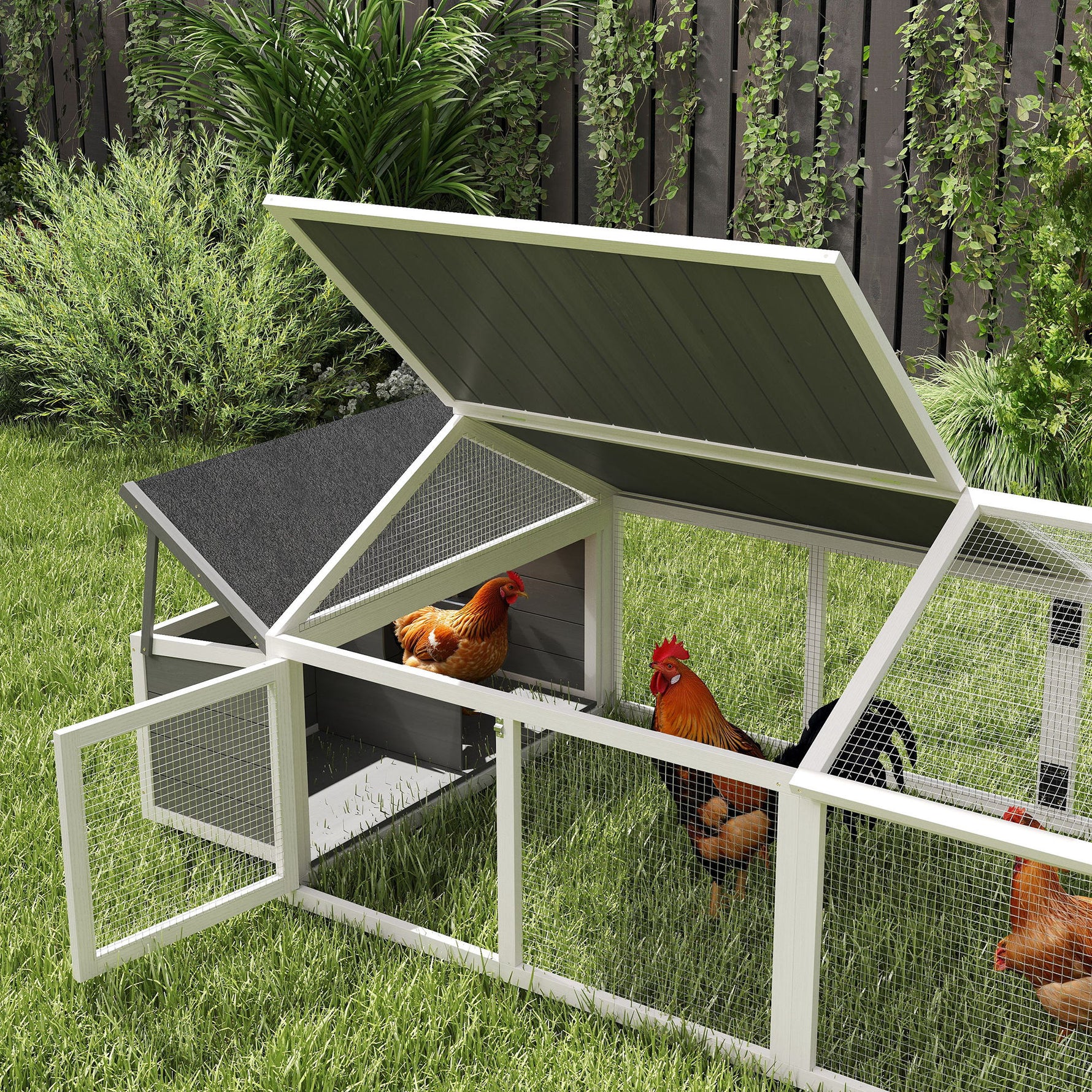 Poulailler pour poules cage à poule avec nichoir porte et toit ouvrable pour 4 et 8 poules 240 x 112,5 x 76 cm blanc
