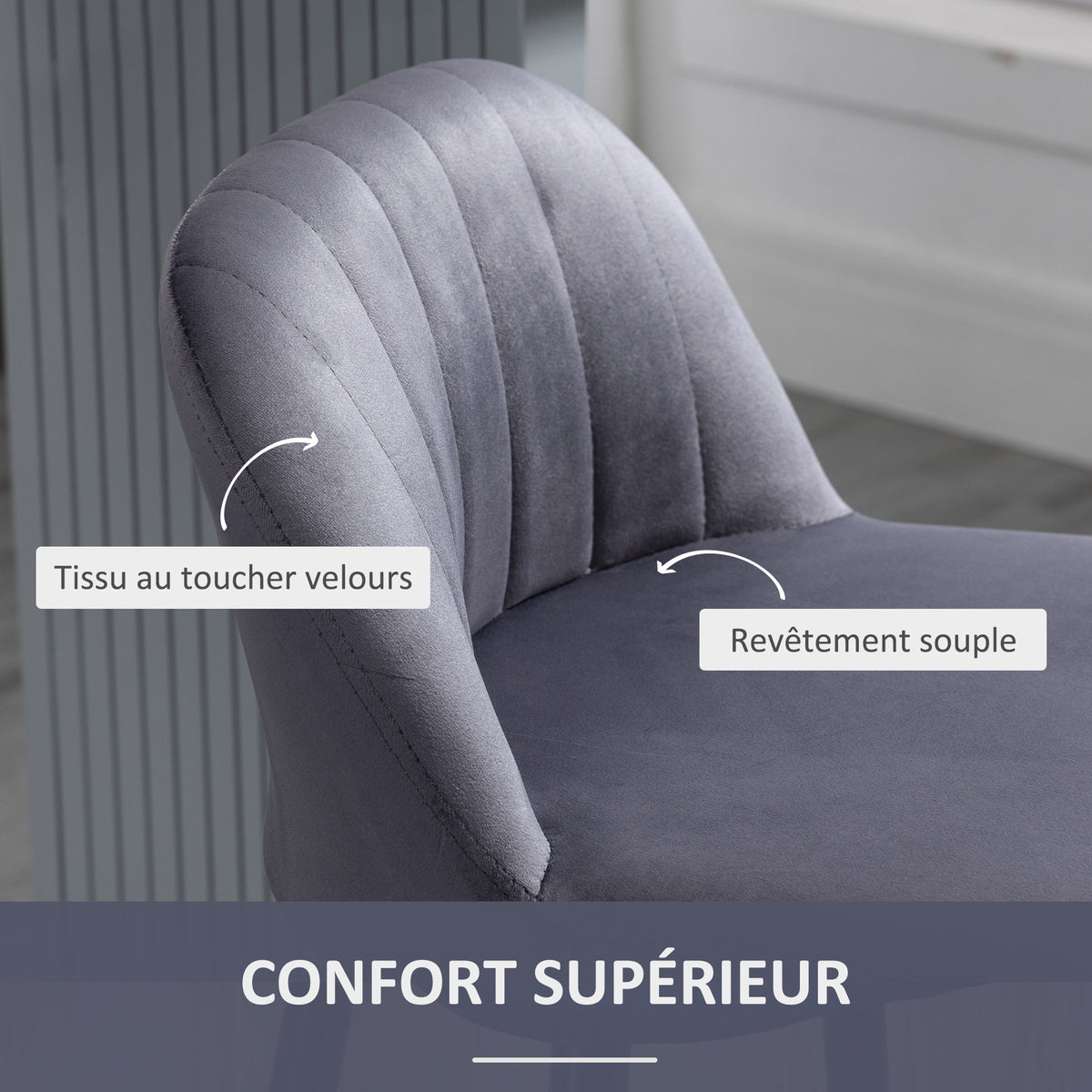 Lot de 2 tabourets de bar design contemporain avec repose-pieds hauteur réglable et pivotant gris