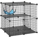 Cage Chat Intérieur Enclos Chat Modulable 2 Portes Hamac Échelle pour Petits Animaux de Compagnie 70x70x70cm Noir