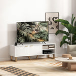 Meuble TV banc TV pour téléviseur jusqu'à 70 pouces - placard à 2 portes cannelées, compartiment ouvert et passe-câbles