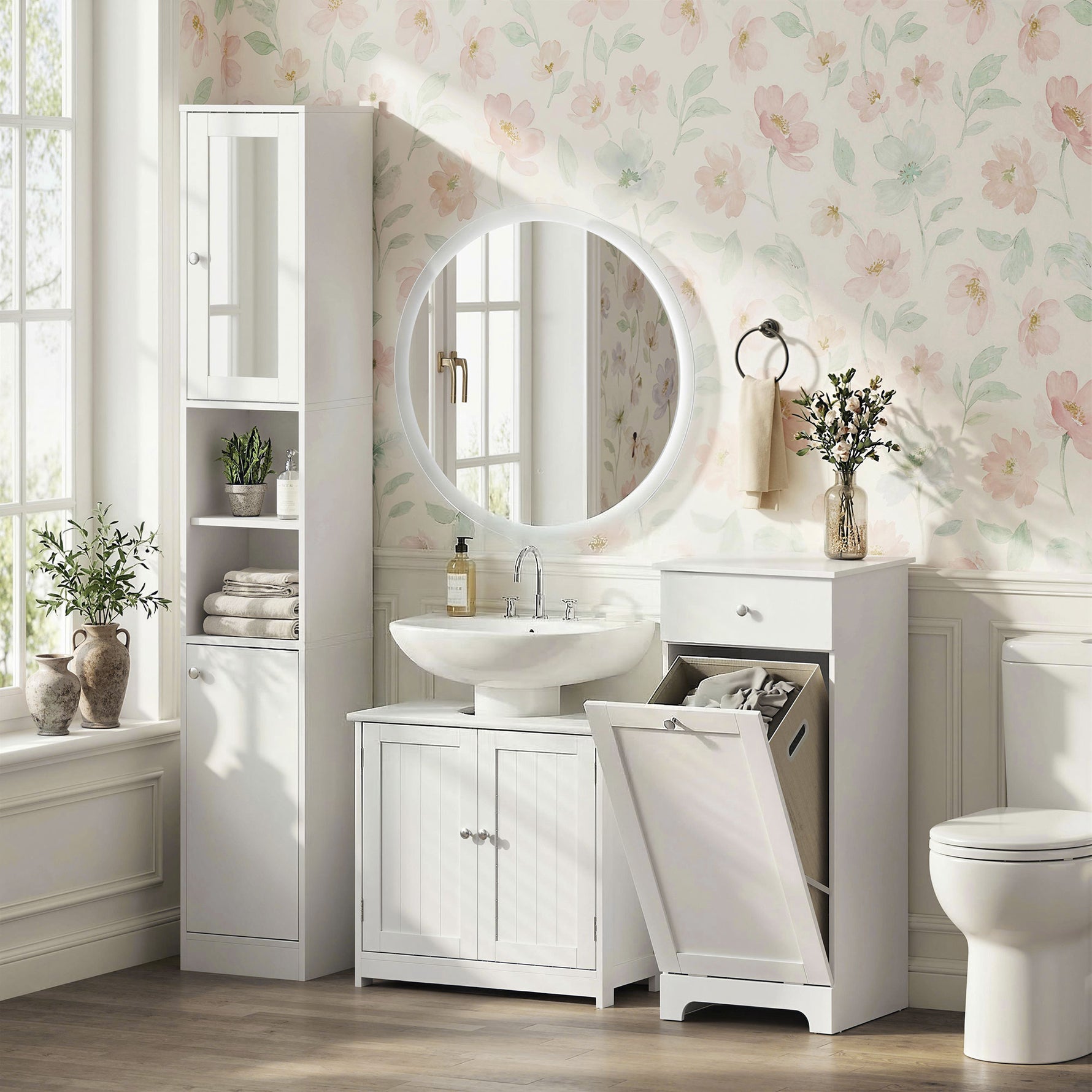 Meuble salle de bain sous lavabo - meuble sous-vasque - placard 2 portes avec étagère - dim. 60L x 30l x 60H cm - en bois blanc