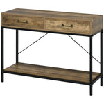 Table Console Table d'appoint d'entrée Industriel dim. 100L x 35l x 76H cm avec 2 tiroirs et 1 plateau Aspect Bois