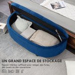 Pouf de Rangement Coffre 2 en 1 - Pouf capitonné Demi-Cercle - Pieds Bois hévéa Noir revêtement Velours Bleu