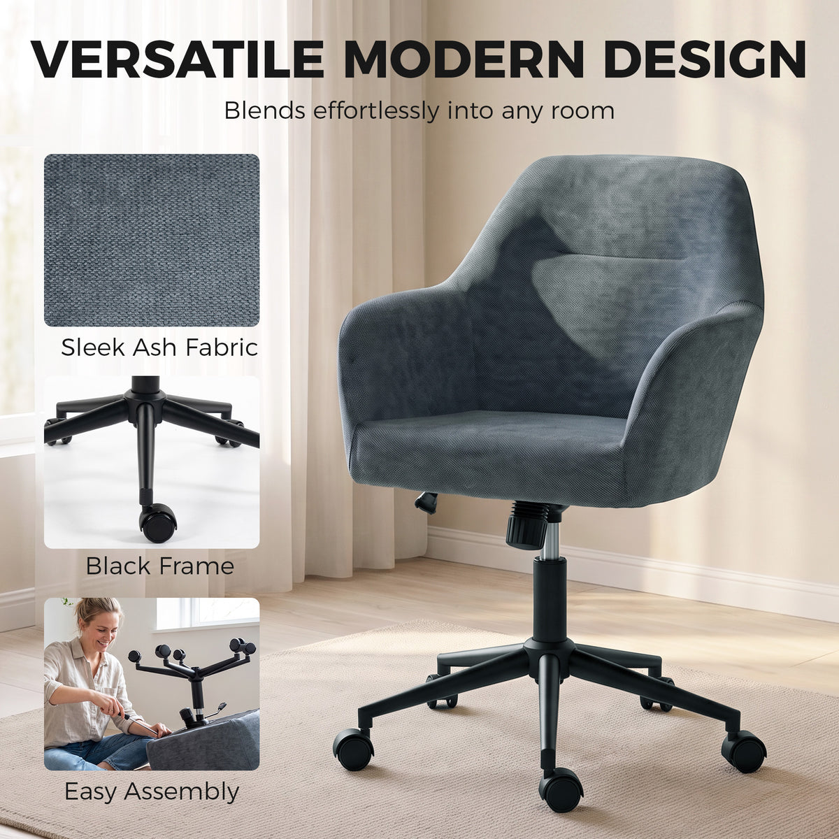 Chaise Bureau Ergonomique, Fauteuil de Bureau en Chenille avec Hauteur Réglable, Fonction Bascule, Bleu