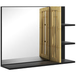 Miroir mural de salle de bain avec étagères de rangement - 3 étagères latérales + 1 étagère inférieure - bois de bambou