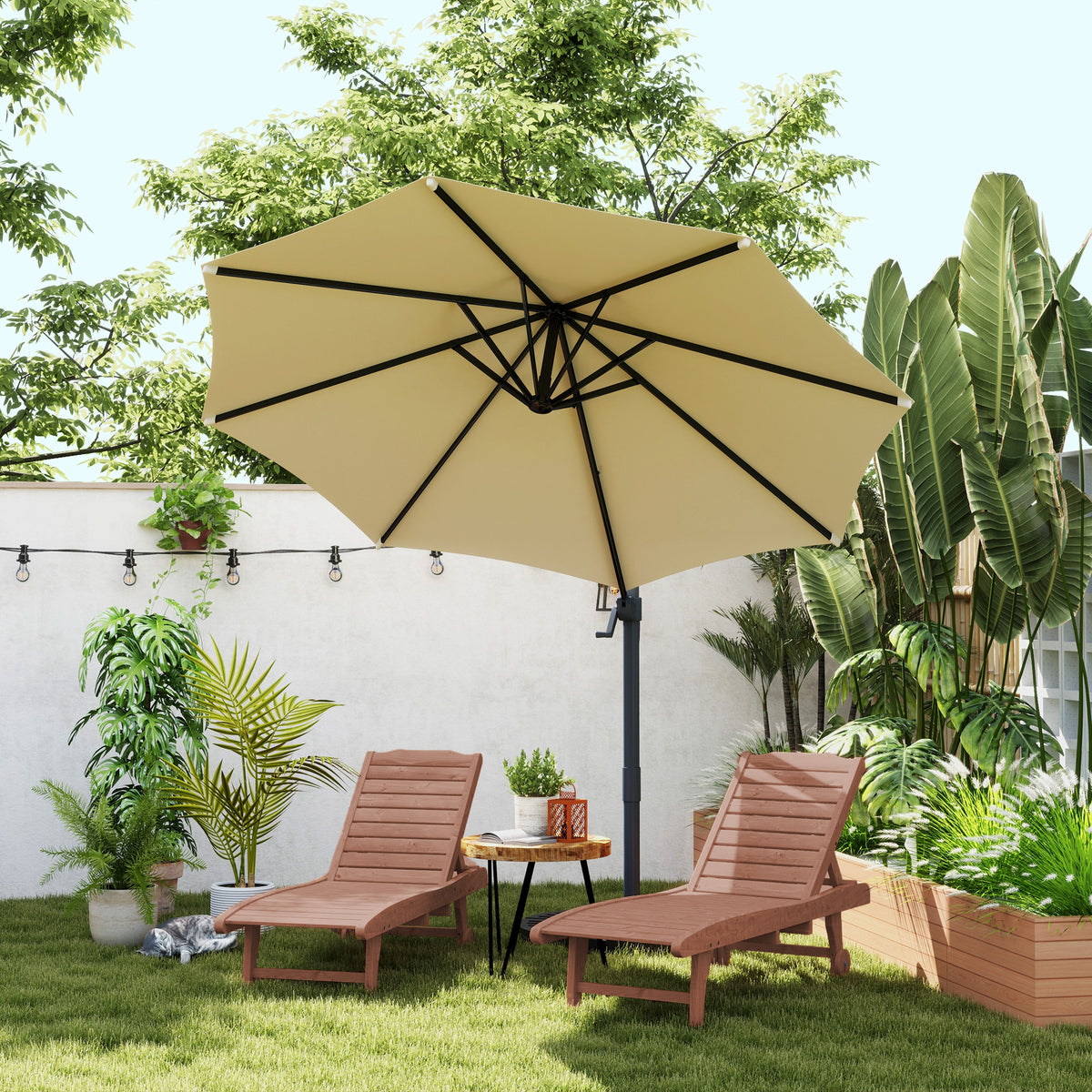 Tumbona de sol estilo colonial, respaldo ajustable en 3 posiciones, con ruedas y bandeja auxiliar, madera de abeto